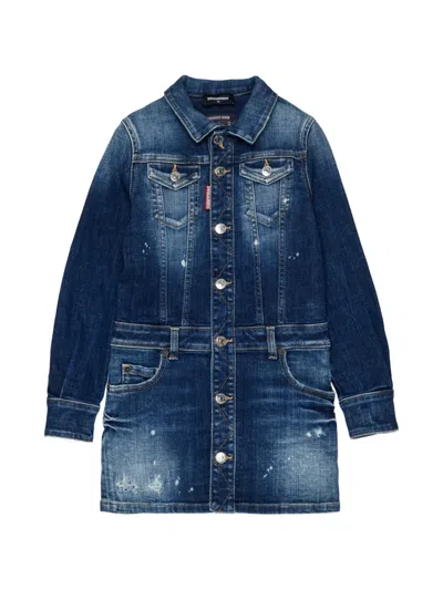 Dsquared2 Kids' 디스트레스드 이펙트 데님 드레스 In Blue