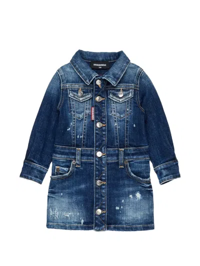 Dsquared2 Babies' Distressed-effect Denim Dress In Blue