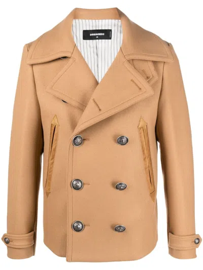 Dsquared2 Double-breasted Buttoned Coat In Nude