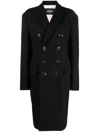 Dsquared2 Double-breasted Virgin Wool Coat In Negro