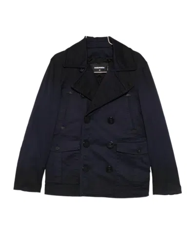 Dsquared2 Double-breasted Dark Blue Jacket With Notched Lapels