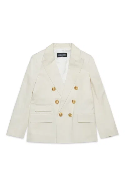 Dsquared2 Double-breasted Twill Jacket In White