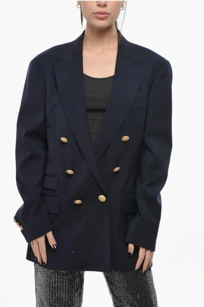 Dsquared2 Double-breasted Virgin Wool Blazer With Flap Pockets In Blue