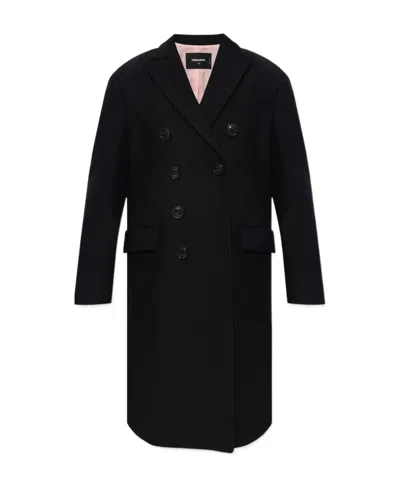 Dsquared2 Double-breasted Virgin Wool Coat In Black