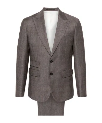 Dsquared2 Double-breasted Virgin Wool Suit In Brown