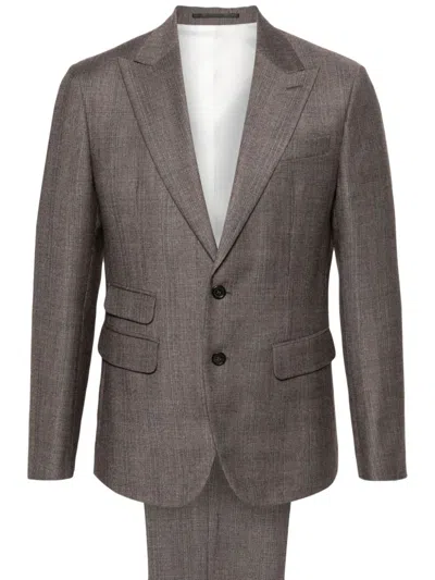 Dsquared2 Double-breasted Virgin Wool Suit In Brown