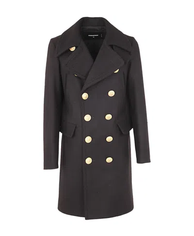 Dsquared2 Double-breasted Wool Coat In Black