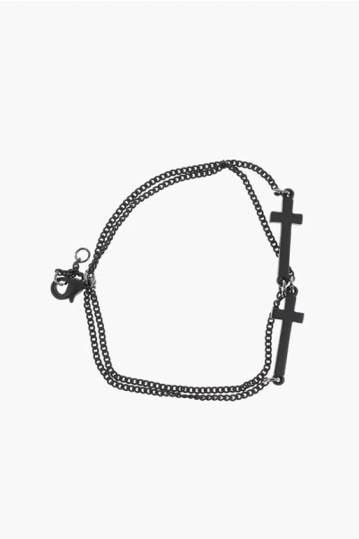Dsquared2 Double Chain Jesus Bracelet With Cross-shaped Charms Grösse L