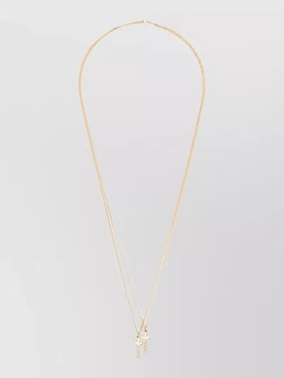 Dsquared2 Double Chain Necklace Cross Pendants Engraving In Brown