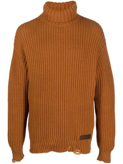 Dsquared2 Double-collar Ribbed Jumper In Orange