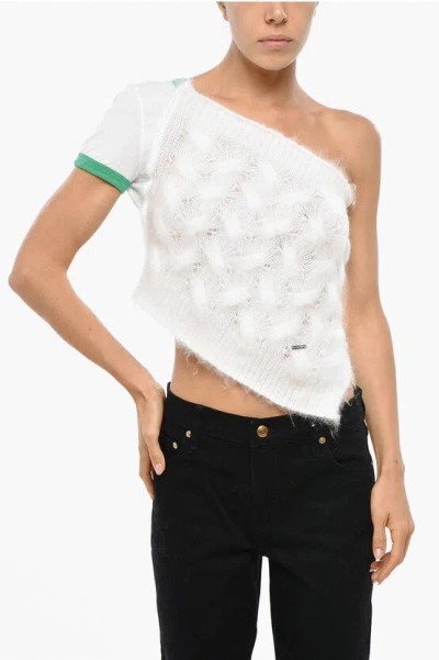 Dsquared2 Double Fabric One-shoulder Crop Top In White