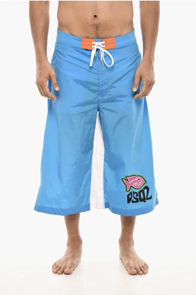 Dsquared2 Double Tone Maxi Swim Shorts In Blue