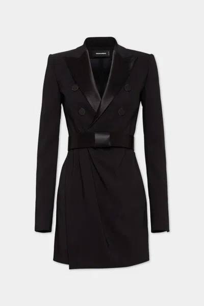 Dsquared2 Double-breasted Satin-trim Blazer In Black