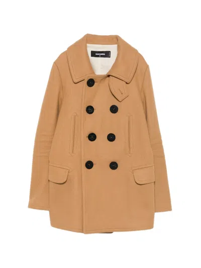 Dsquared2 Double-breasted Throat-latch Coat In Brown