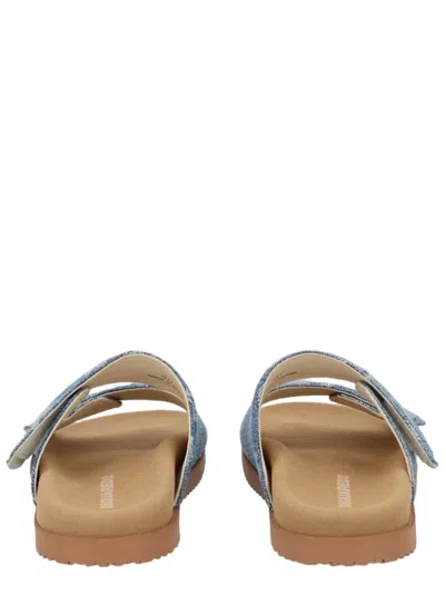Dsquared2 Double-strap Denim Distressed Sandals In Animal Print