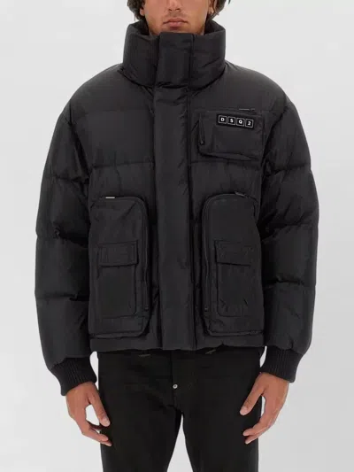 Dsquared2 Down Jacket High Collar Logo Detail In Black