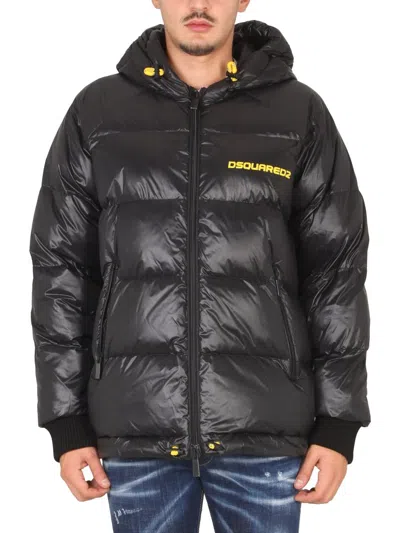 Dsquared2 Down Jacket With Logo Print In Black