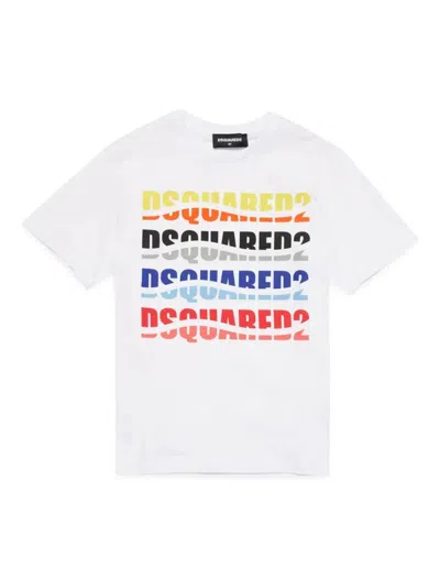 Dsquared2 Babies' White T-shirt With Wave Effect Logo Print