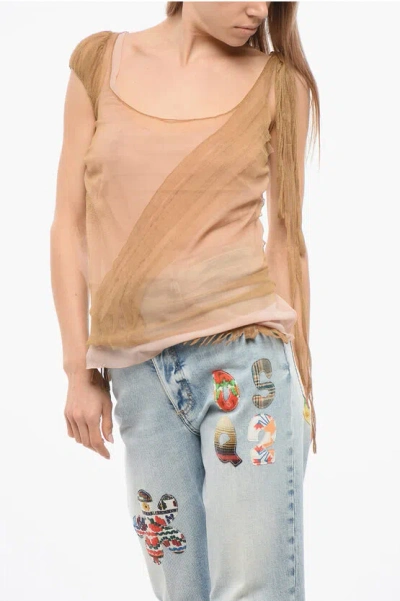 Dsquared2 Draped Chiffon Tank Top In Brown