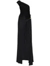 Dsquared2 One Shoulder Viscose Crepe Long Dress In Black