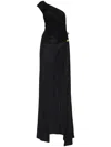 Dsquared2 One Shoulder Viscose Crepe Long Dress In Black