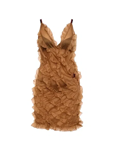 Dsquared2 Draped Ruffled Mini Dress In Brown