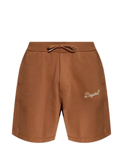 Dsquared2 Men Brown Pants With Drawstring Waist And Logo Lettering On The Front In Cotton Woman