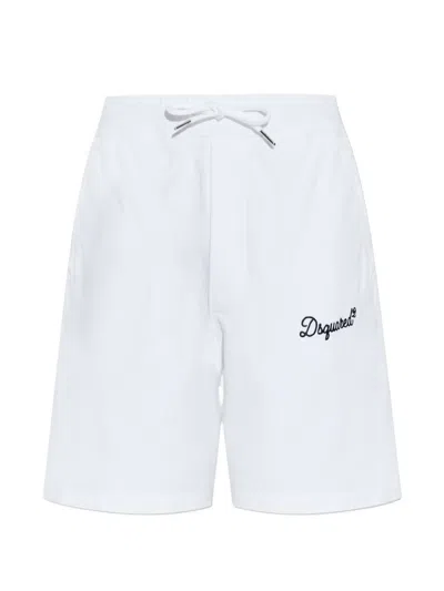 Dsquared2 Drawstring Embroidered-logo Track Shorts In White