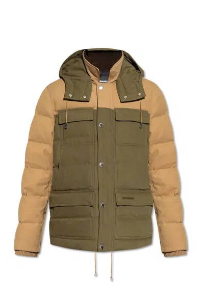 Dsquared2 Coat Drawstring Hood Flap Pockets In Green