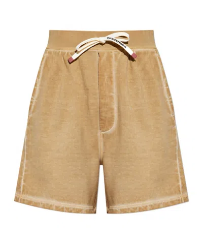 Dsquared2 Drawstring Cotton Track Shorts In Neutral