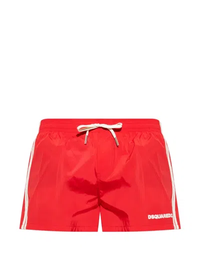 Dsquared2 Drawstring Stripe Swim Shorts In Red