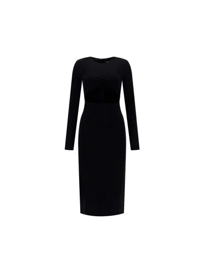 Dsquared2 Asymmetric-neck Ruched Dress In Nero