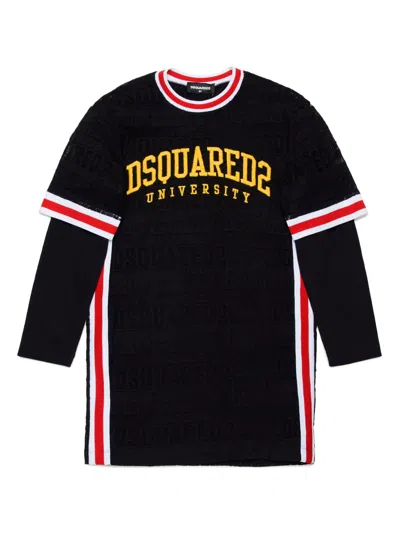 Dsquared2 Kids' Logo-embroidered Knitted Dress In Black