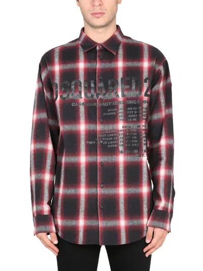 Dsquared2 Drop Shoulder Flannel Shirt In Black