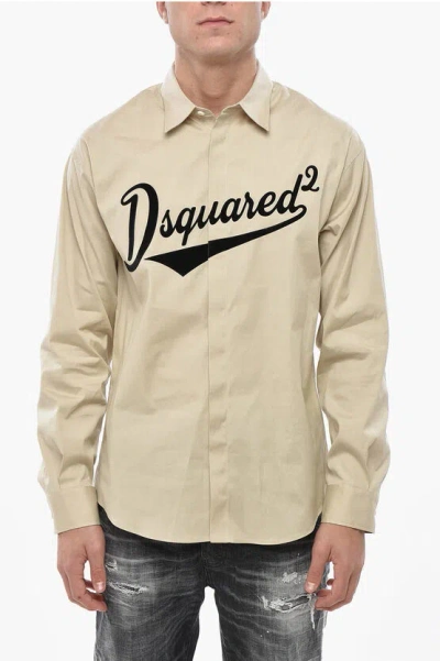 Dsquared2 Dropped Shoulder College Shirt With Flocked Logo In Neutral