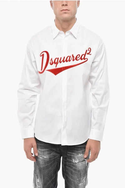 Dsquared2 Dropped Shoulder College Shirt With Flocked Logo In White
