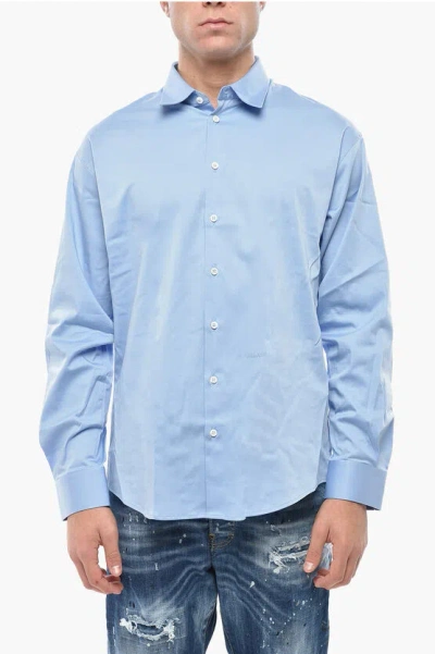 Dsquared2 Dropped Shoulder Popeline Shirt With Embroidered Logo In Blue