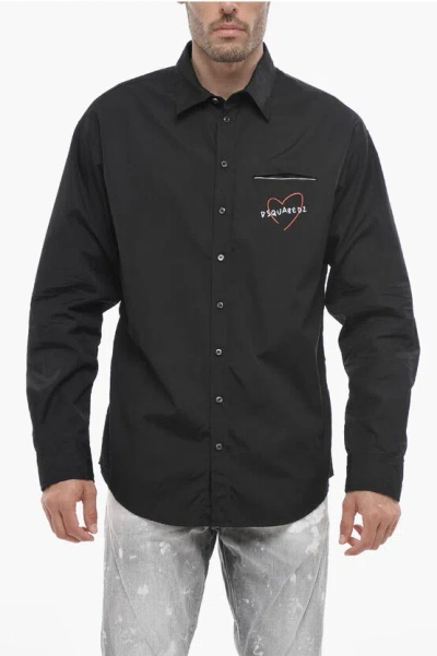 Dsquared2 Dropped Shoulder Shirt With Contrasting Logo In Black
