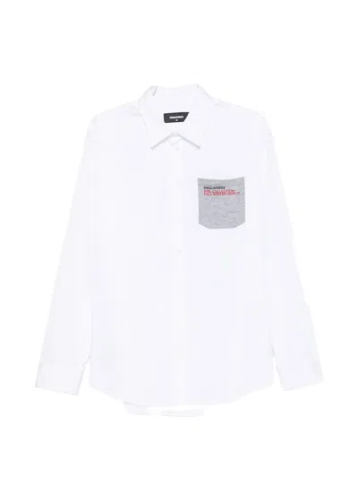 Dsquared2 Dropped-shoulder Logo-print Patch-pocket Cotton Shirt In White