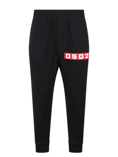 Dsquared2 Cotton Cuffed Logo Sweatpants In Black