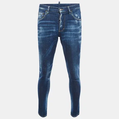 Dsquared2 Dsqaured2 Dark Blue Distressed Denim Skinny Dan Jean