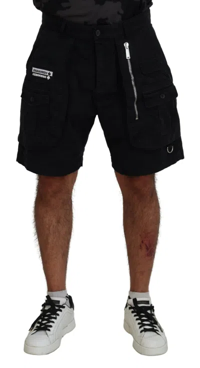 Dsquared2 Dsqua² Cotton Cargo Boxer Above Knee Men's Shorts In Black