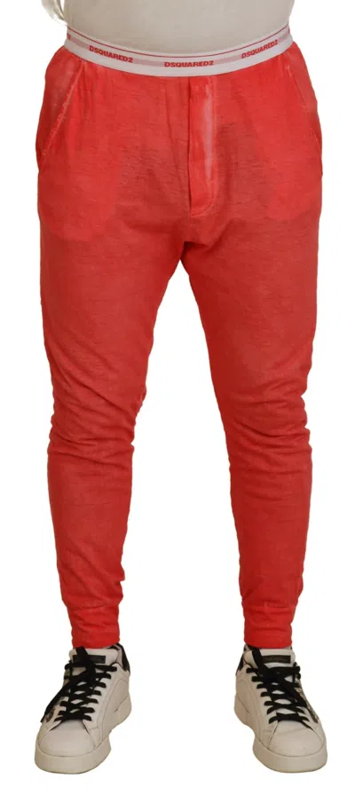 Dsquared2 Dsqua² Cotton Elastic Waist Logo Men Men's Pants In Orange