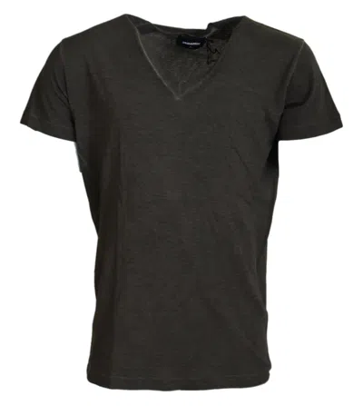 Dsquared2 Dsqua² Cotton Linen Short Sleeves V-neck Men's T-shirt In Grey