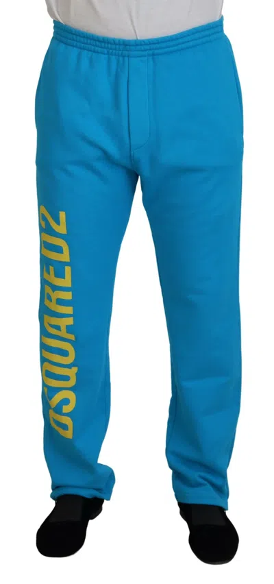 Dsquared2 Dsqua² Cotton Logo Print Casual Men's Pants In Blue