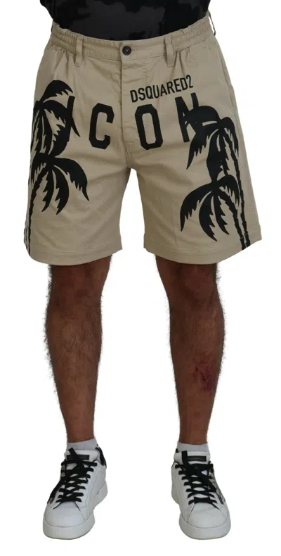 Dsquared2 Dsqua² Cotton Logo Printed Above Knee Men's Shorts In Beige