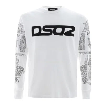 Dsquared2 Crew Neck Cotton T-shirt With Printed Sleeves In White