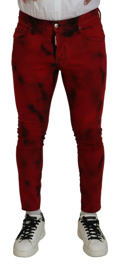 Pre-owned Dsquared2 Dsqua² Cotton Tie Dye Skinny Casual Blue Men's Jeans () In Red