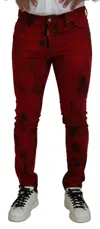 Dsquared2 Dsqua² Cotton Tie Dye Skinny Casual Men Blue Men's Jeans In Red