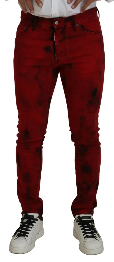 Dsquared2 Dsqua² Cotton Tie Dye Skinny Casual Men Blue Men's Jeans In Red